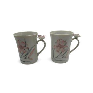 Eaton Collection Butterfly Handle 2 Ceramic Mugs Japan Vintage